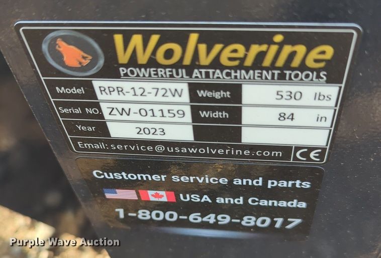 image for item OD9213 2023 Wolverine RPR-12-72W skid steer ripper