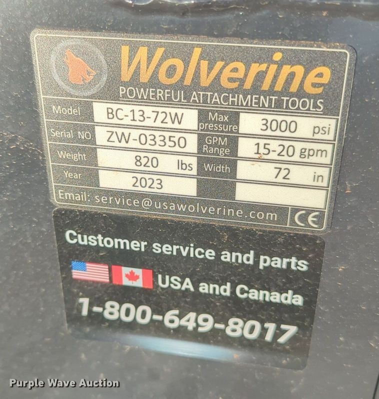 image for item OD9214 2023 Wolverine BC-13-72W skid steer rotary mower