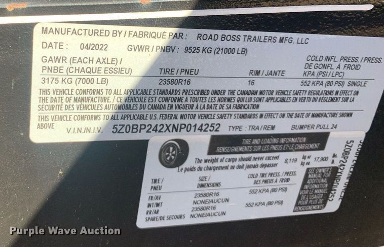 image for item OD9234 2022 Road Boss equipment trailer