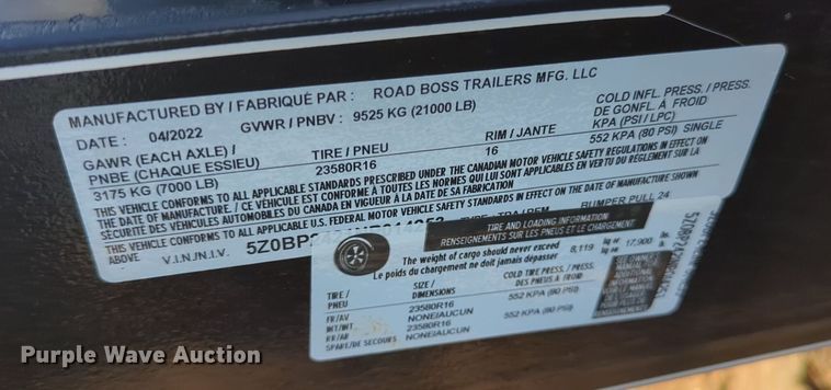 image for item OD9235 2022 Road Boss equipment trailer