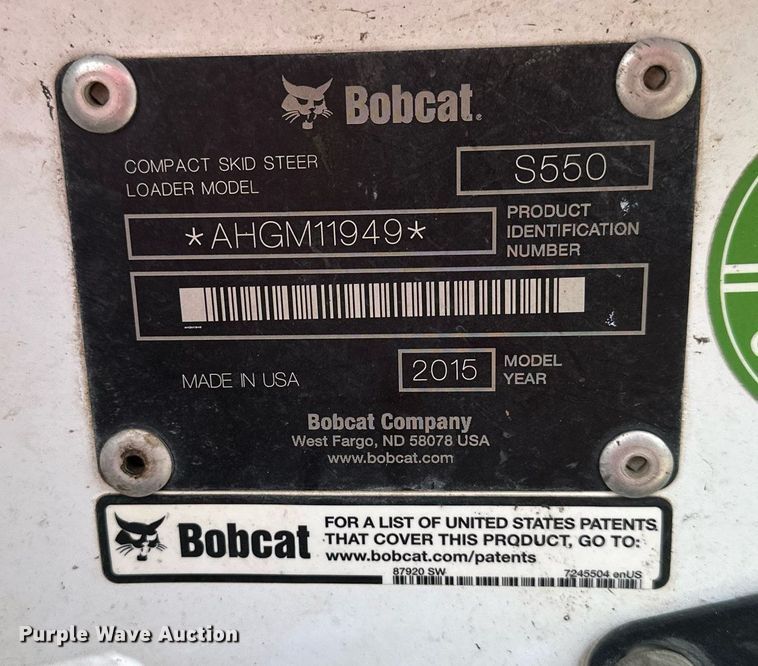 image for item OF9255 2015 Bobcat  S550 skid steer loader