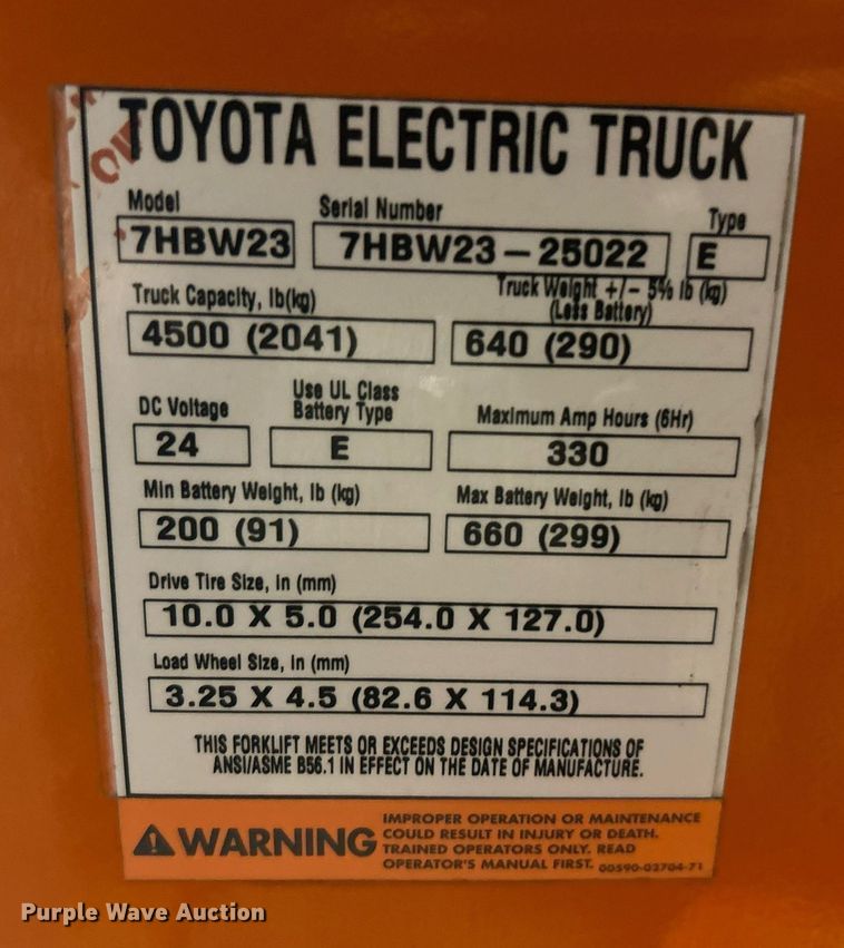 image for item OI9559 Toyota 7HBW23 pallet jack