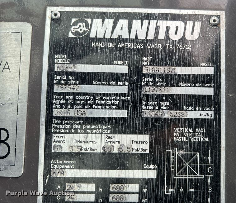image for item OI9567 2016 Manitou M30-2 forklift