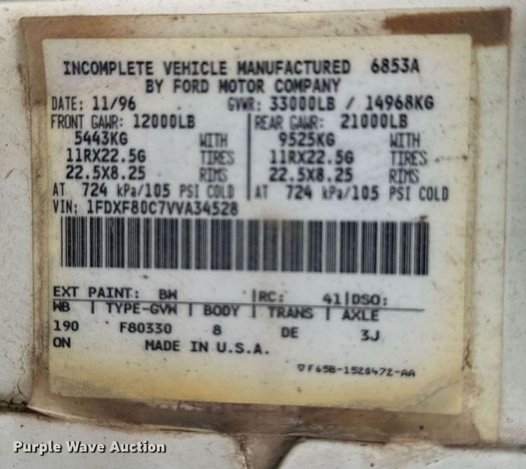 image for item DK6769 1997 Ford F800 oil distributor truck