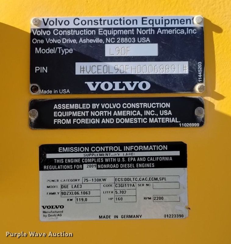 image for item DK8971 2009 Volvo  L90F   wheel loader
