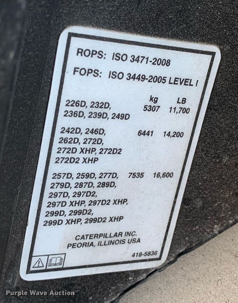 image for item DM7737 2019 Caterpillar 299D2 tracked skid steer loader