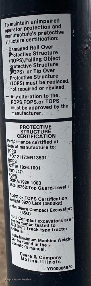 image for item DM7739 2015 John Deere 35G mini excavator