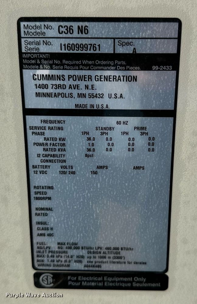 image for item DQ1584 Cummins C36 N6 generator