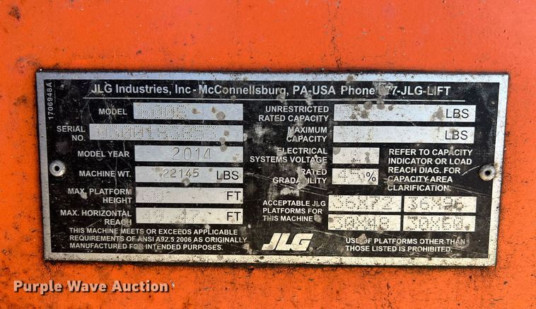 image for item DQ2350 2014 JLG 600S boom lift