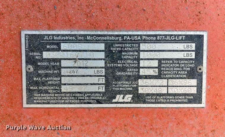 image for item DQ2351 2012 JLG 600S boom lift