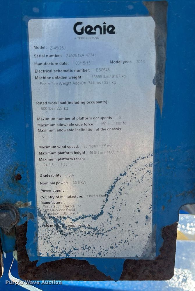 image for item DQ2353 2013 Genie Z-45/25J boom lift