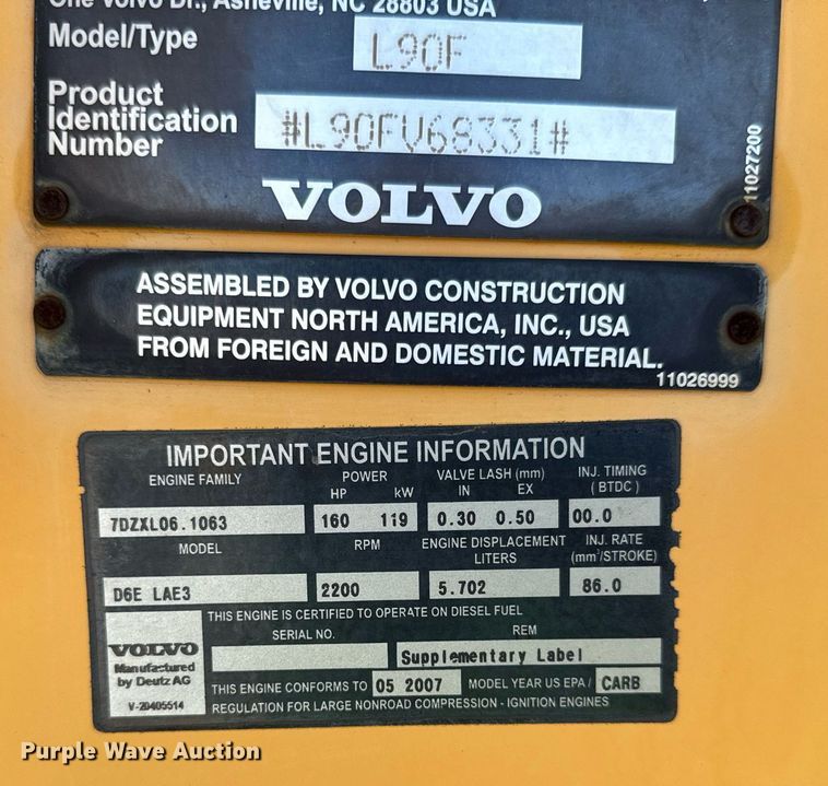 image for item DQ6712 2007 Volvo L90F wheel loader