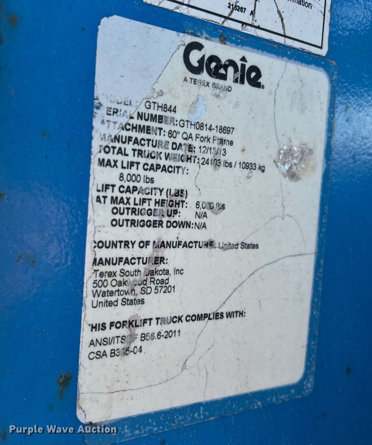 image for item DS2876 2014 Genie GTH-844 telehandler