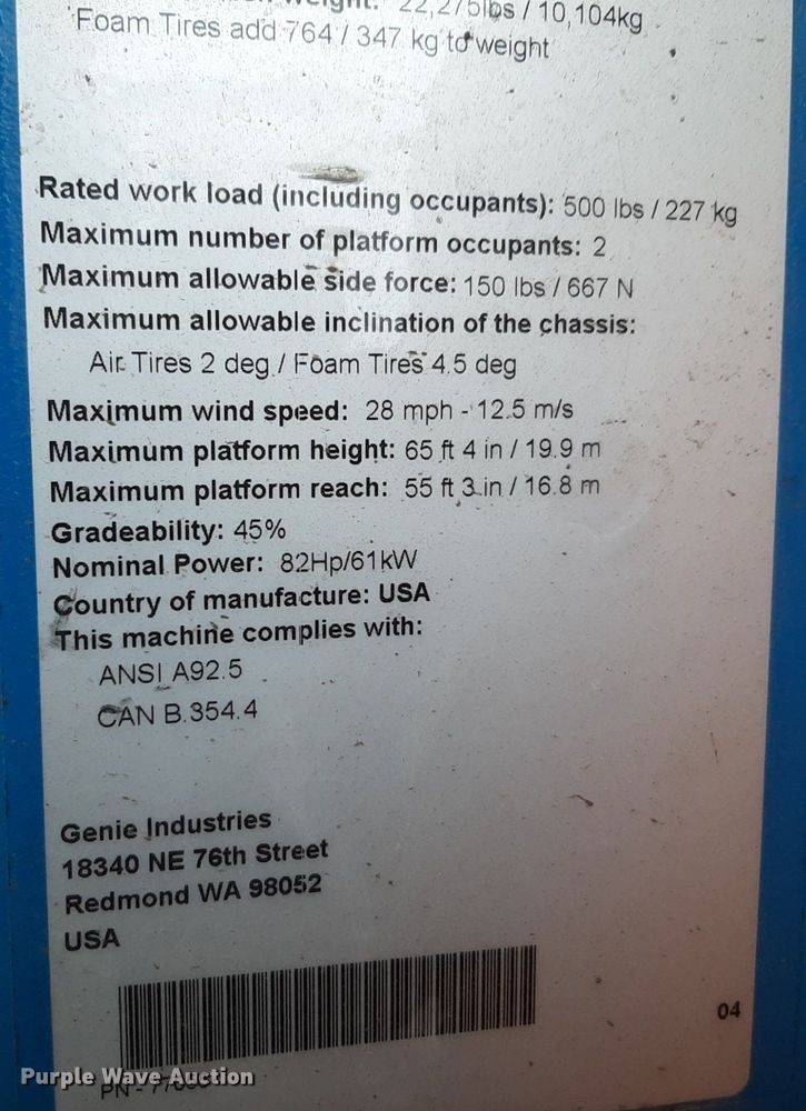 image for item DV9761 2005 Genie S-65 boom lift