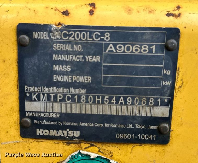 image for item DW2947 2012 Komatsu PC200LC-8 excavator