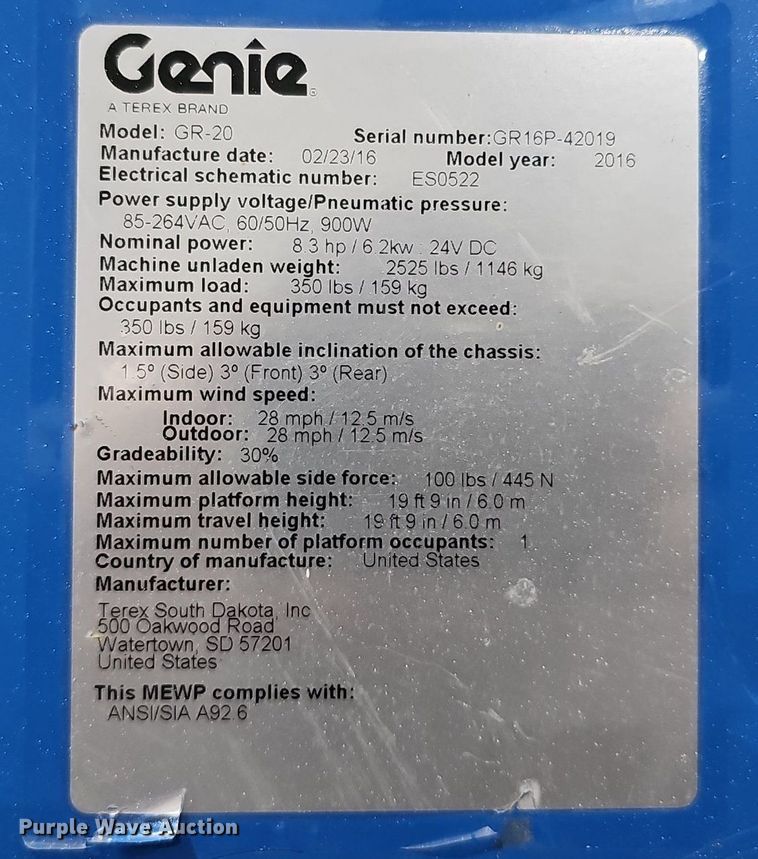 image for item IO9854 2016 Genie Runabout GR-20 vertical lift