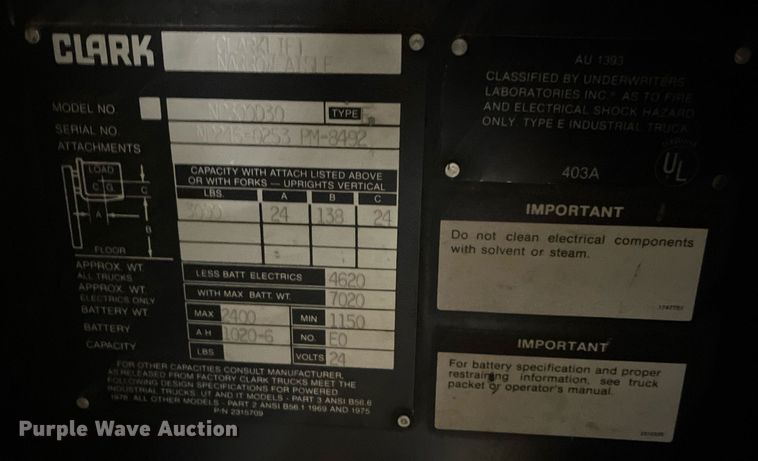 image for item JT9114 Clark  NP300D30 forklift