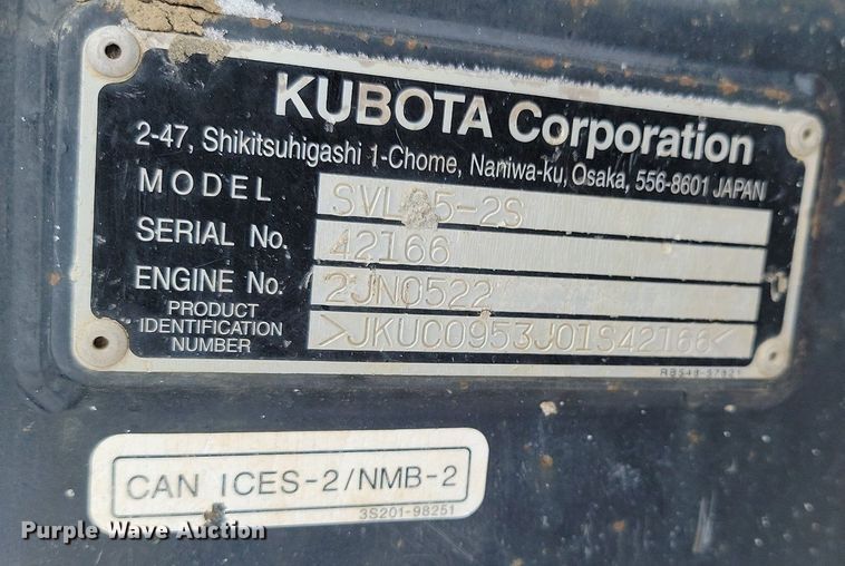 image for item LA9540 2018 Kubota  SVL 95-2s tracked skid steer loader