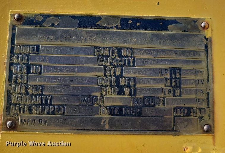 image for item LA9570 1971 Pettibone A-3520-1  telehandler