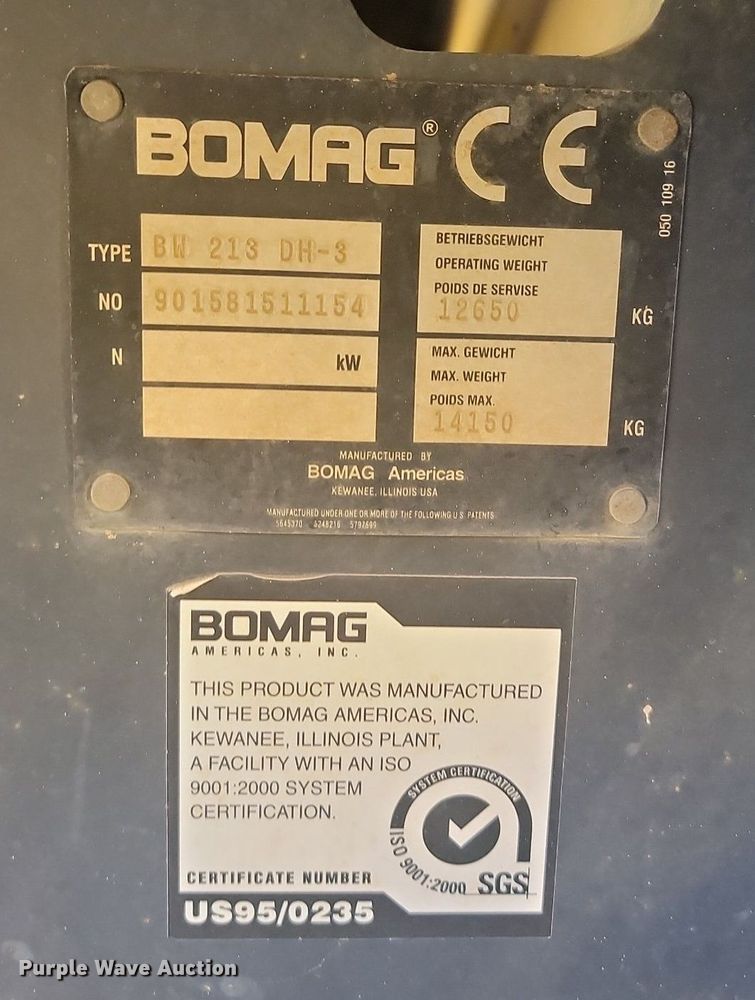 image for item LA9585 2006 Bomag BW213 DH-3 single drum vibratory roller