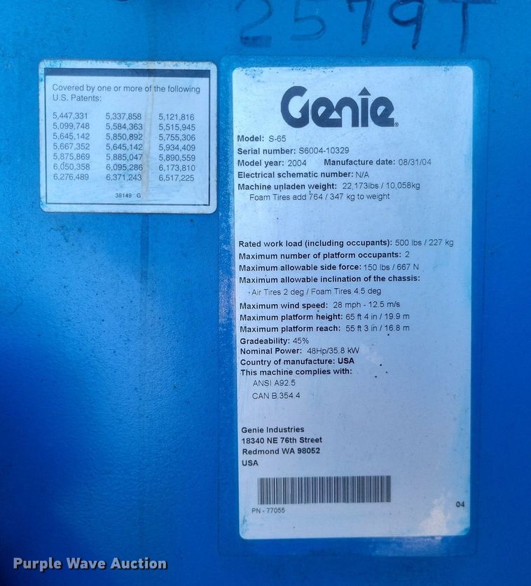 image for item MI9927 2004 Genie  S-65 boom lift