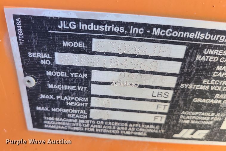 image for item MQ9600 2007 JLG E300AJP boom lift