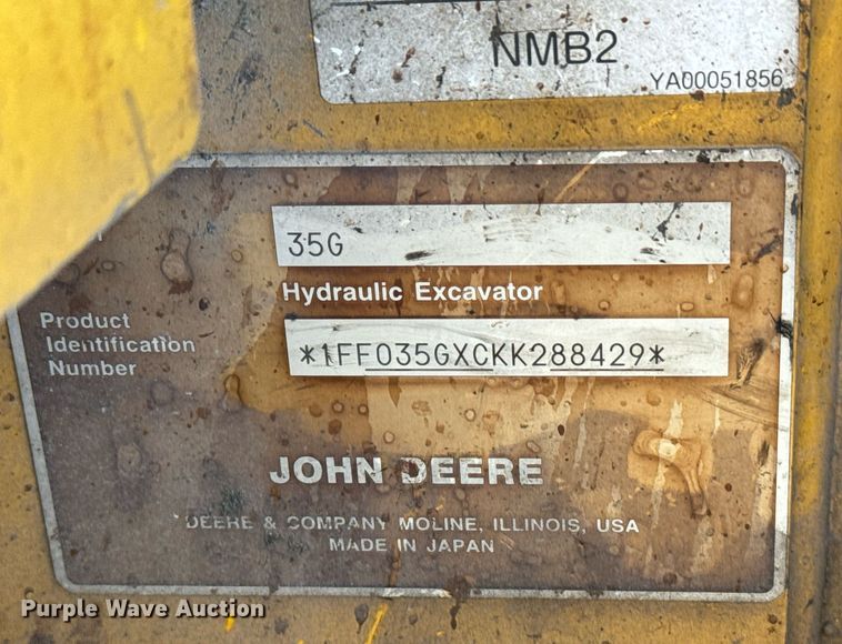 image for item NA9785 2020 John Deere 35G mini excavator