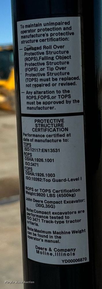 image for item NA9786 2020 John Deere 35G mini excavator