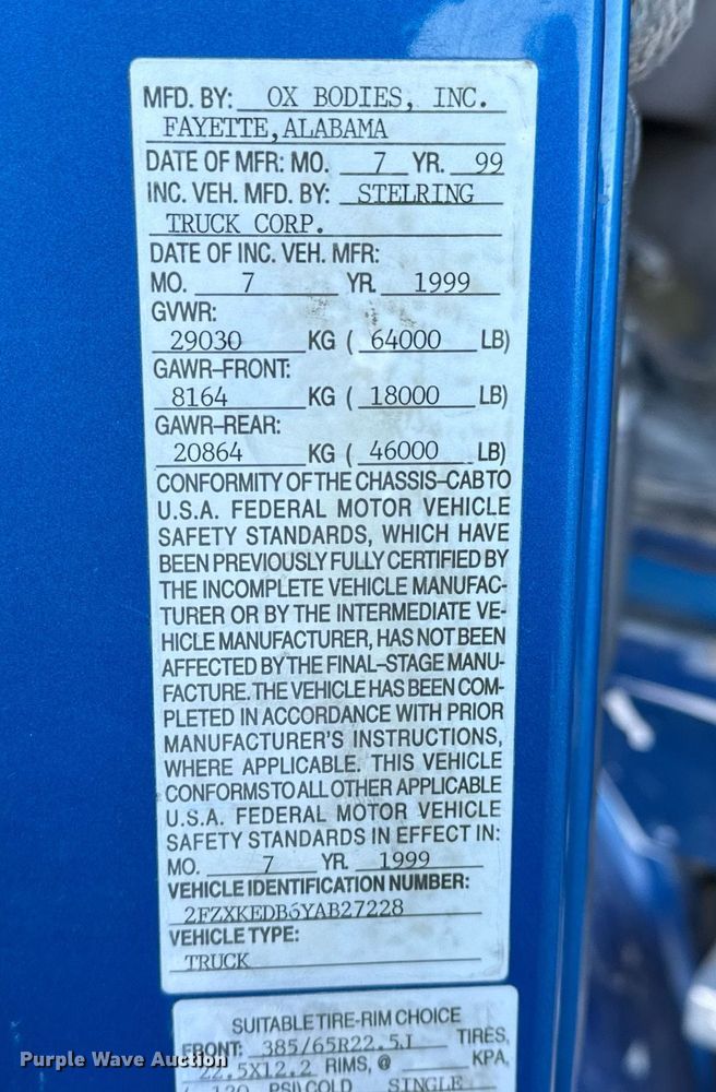 image for item NI9722 2000 Sterling A-Line dump truck