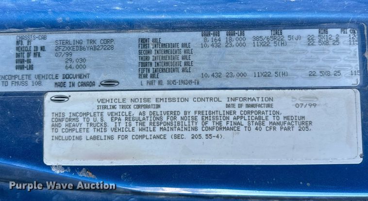 image for item NI9722 2000 Sterling A-Line dump truck