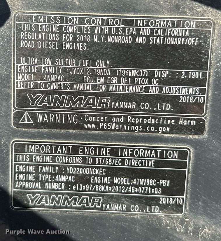 image for item NJ9512 2019 Yanmar ViO50-6A mini excavator