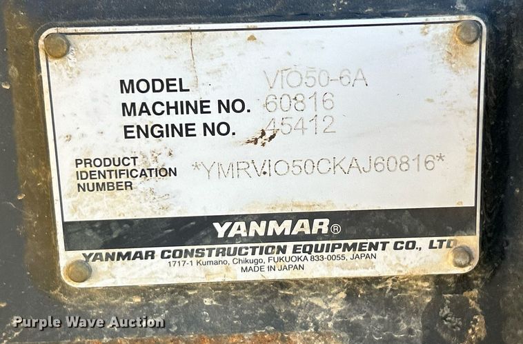 image for item NJ9512 2019 Yanmar ViO50-6A mini excavator
