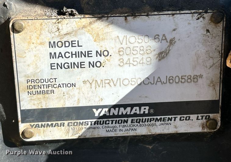 image for item NJ9513 2018 Yanmar  ViO50-6A mini excavator