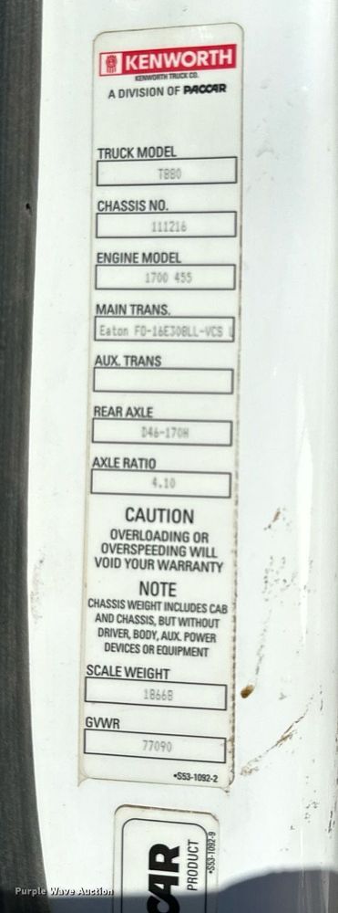 image for item NN9442 2016 Kenworth T880 dump truck