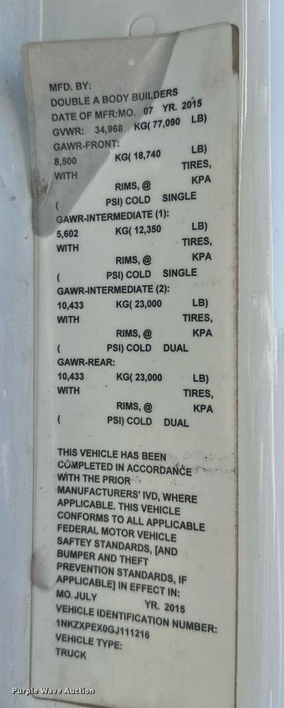 image for item NN9442 2016 Kenworth T880 dump truck