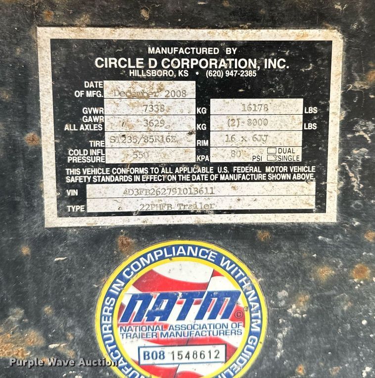 image for item NN9454 2009 Circle D flatbed trailer