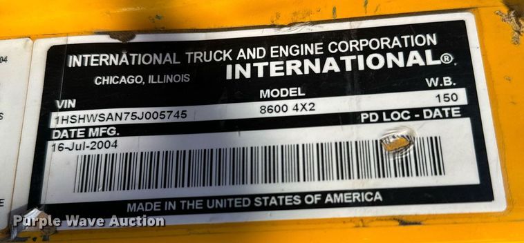 image for item NN9455 2005 International  8600 dump truck