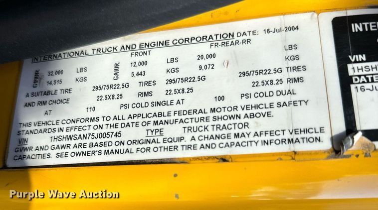 image for item NN9455 2005 International  8600 dump truck