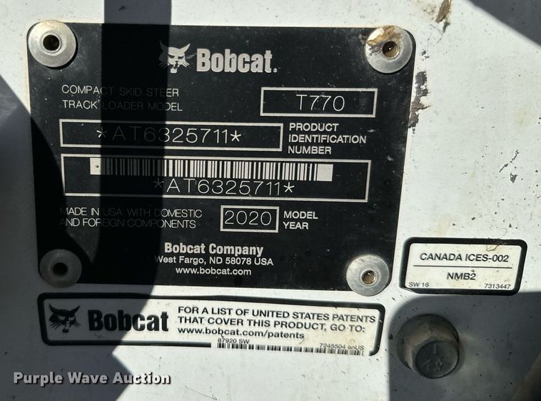 image for item NN9468 2020 Bobcat T770 tracked skid steer loader