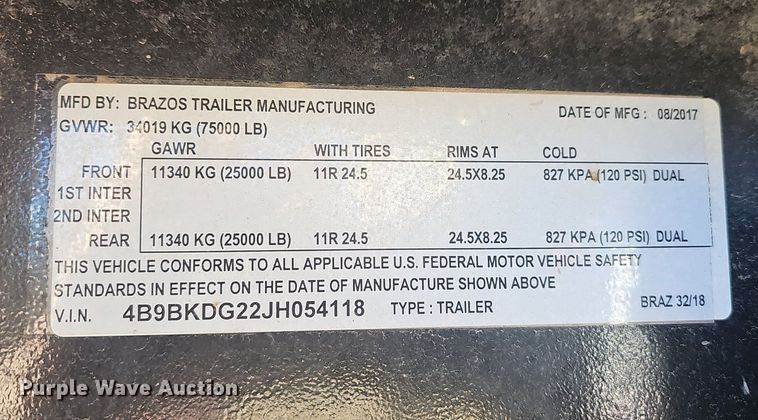 image for item NP9368 2018 Brazos end dump trailer