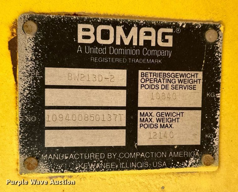 image for item NS9220 1996 Bomag BW213D-2  single drum vibratory roller