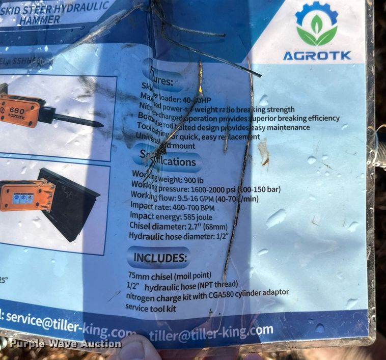 image for item OJ9408 2023 AgroTK SSHH680 skid steer breaker