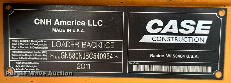 image for item OM9800 2011 Case  580N backhoe
