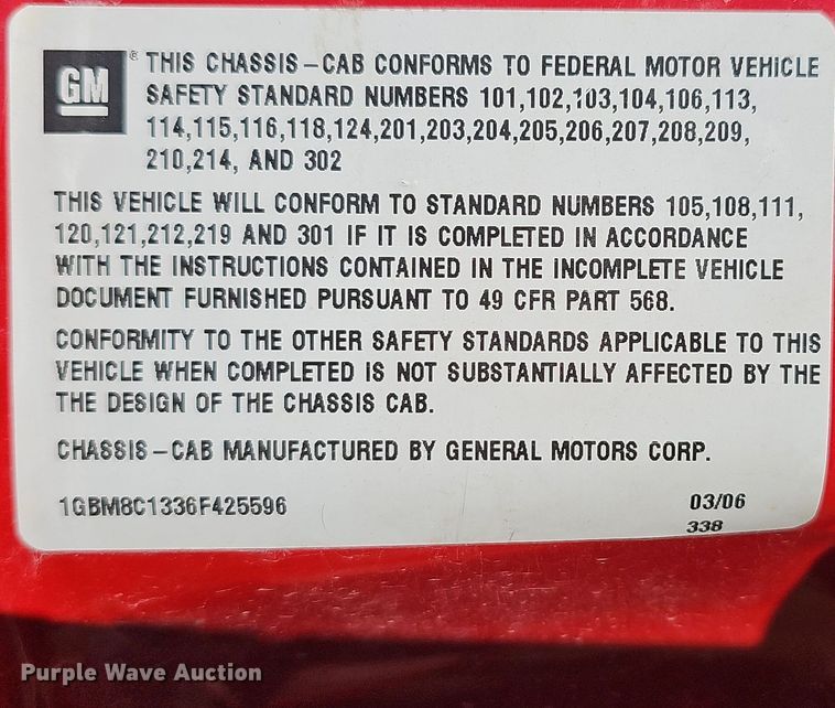 image for item DR5916 2006 Chevrolet C8500 fire truck