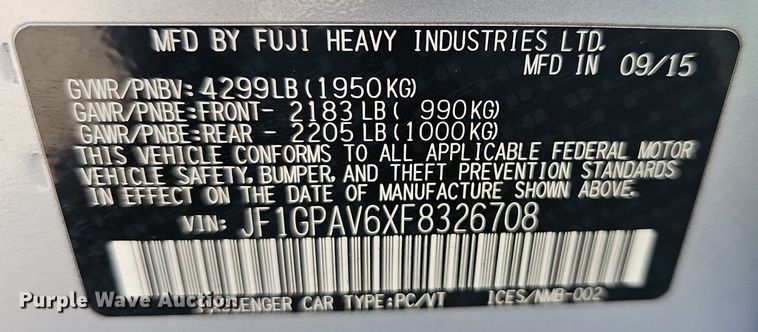 image for item DR5985 2015 Subaru Impreza Sport 