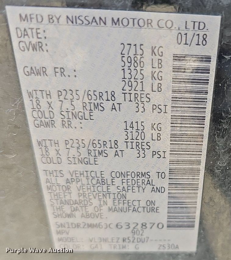 image for item DR5997 2018 Nissan Pathfinder SV SUV