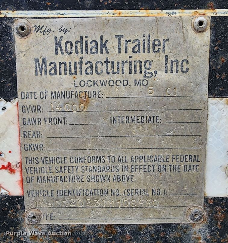 image for item DS7264 2001 Kodiak equipment trailer