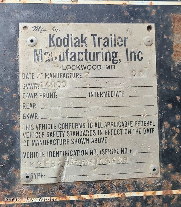 image for item DS7265 2005 Kodiak equipment trailer