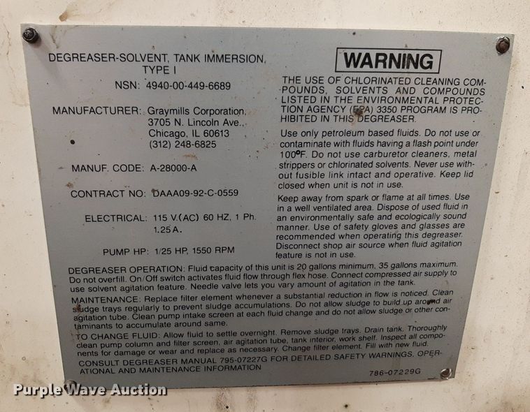 image for item DV9775 Graymills parts washer