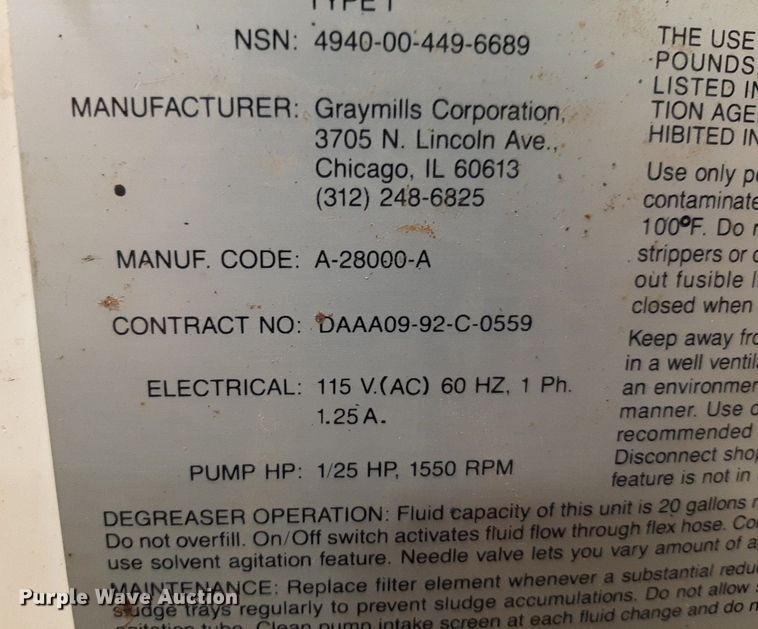 image for item DV9775 Graymills parts washer